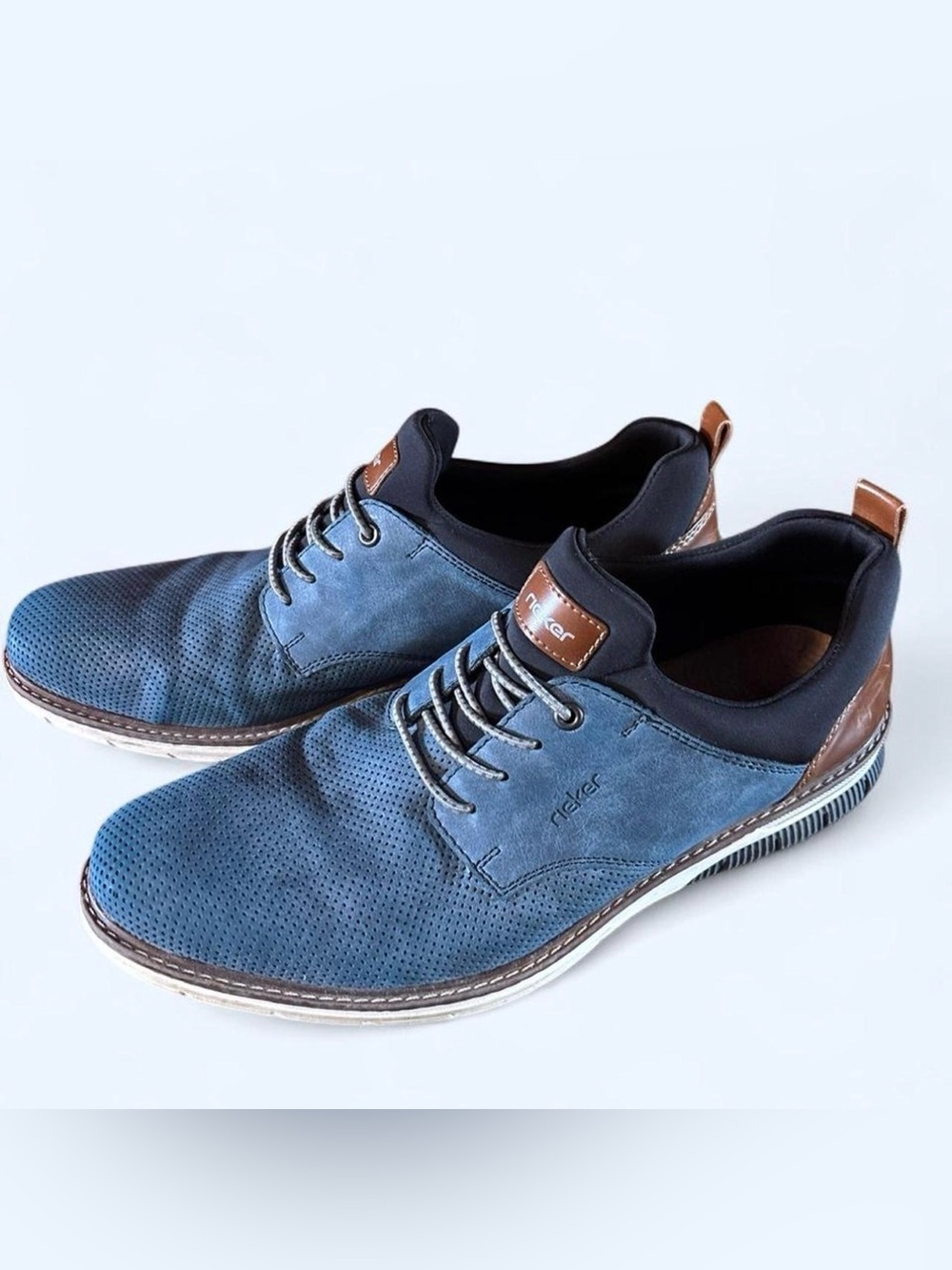 Rieker Dustin Blue Leather Loafers Comfort Slip On Shoes Men’s EU 46 US 12 - Picture 2 of 6
